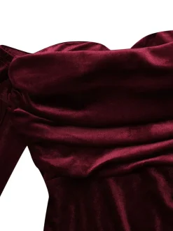 Off Shoulder Velvet Split Maxi Dress