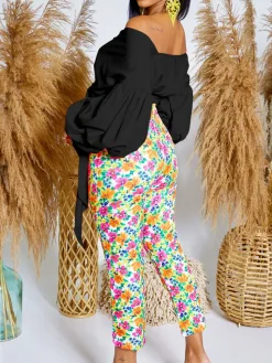 Off-Shoulder Puff Sleeve V-Neck Blouse