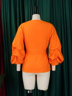 Off-Shoulder Puff Sleeve V-Neck Blouse