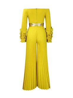 Off-Shoulder Ruffle Pleated Wide Leg Jumpsuit