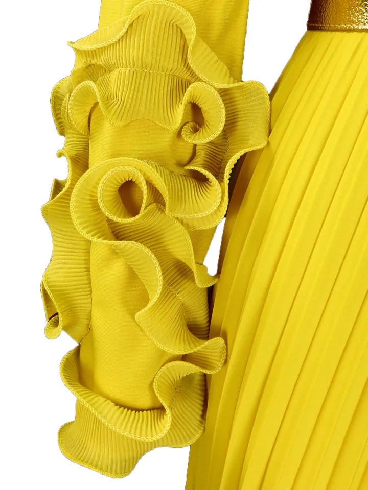 Off-Shoulder Ruffle Pleated Wide Leg Jumpsuit