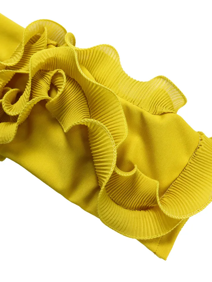 Off-Shoulder Ruffle Pleated Wide Leg Jumpsuit