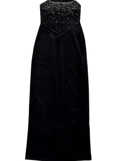 Off-Shoulder Slit Rhinestone Bodycon Dress