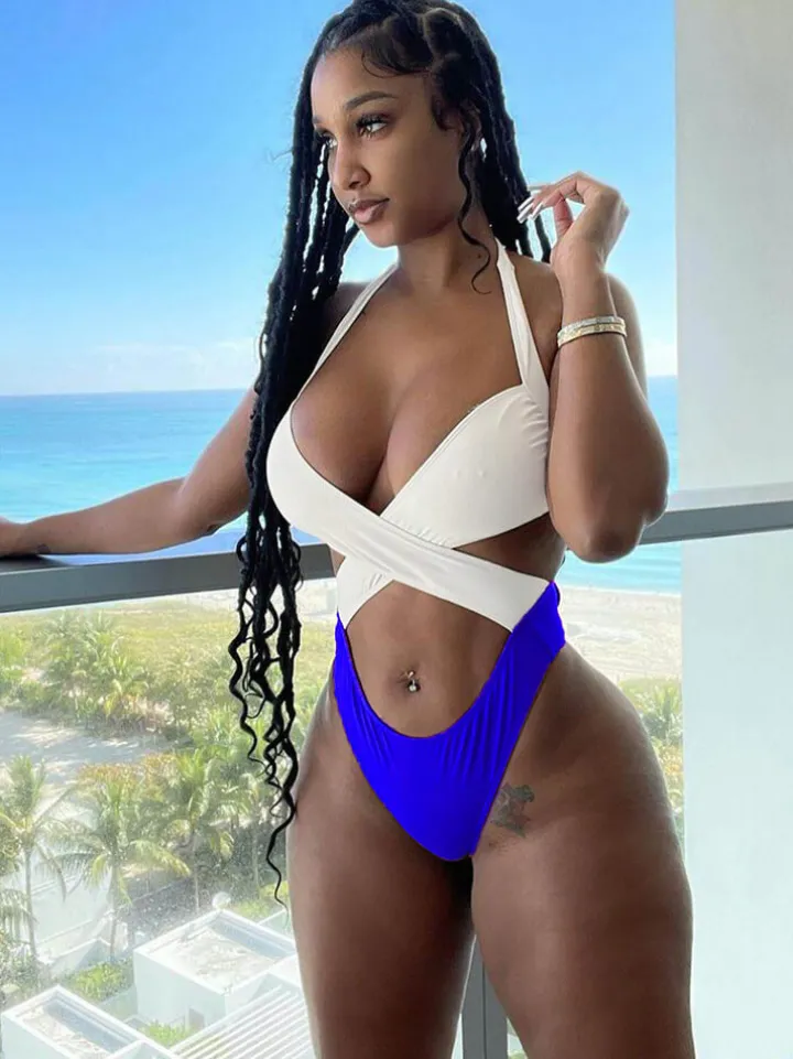 One Piece Halter Criss Cross Wrap Bikini Bandage Swimsuit