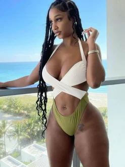 One Piece Halter Criss Cross Wrap Bikini Bandage Swimsuit