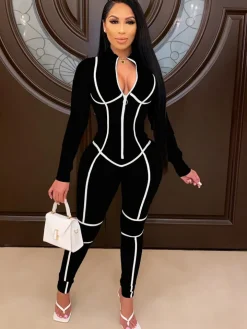 One Piece Long Sleeve Zipper Bodycon Jumpsuit