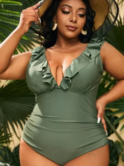 One Piece Sleevelesss Ruffle Bodycon Swimsuit