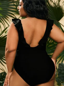 One Piece Sleevelesss Ruffle Bodycon Swimsuit