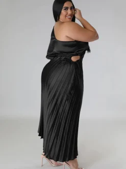 One Shoulder Lace Up Ruched Maxi Dress
