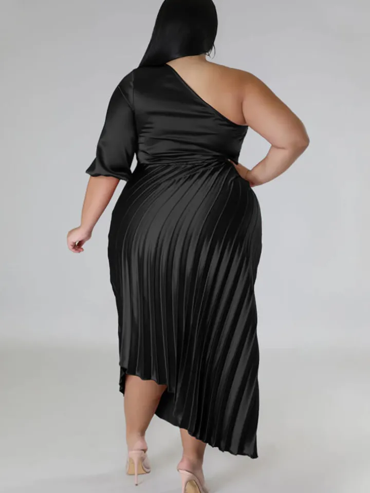 One Shoulder Lace Up Ruched Maxi Dress