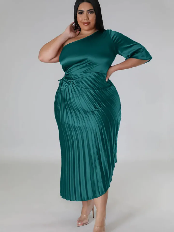 One Shoulder Lace Up Ruched Maxi Dress