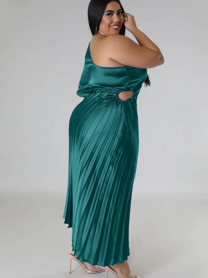 One Shoulder Lace Up Ruched Maxi Dress
