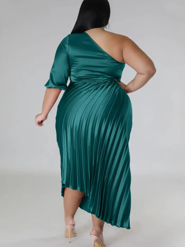 One Shoulder Lace Up Ruched Maxi Dress