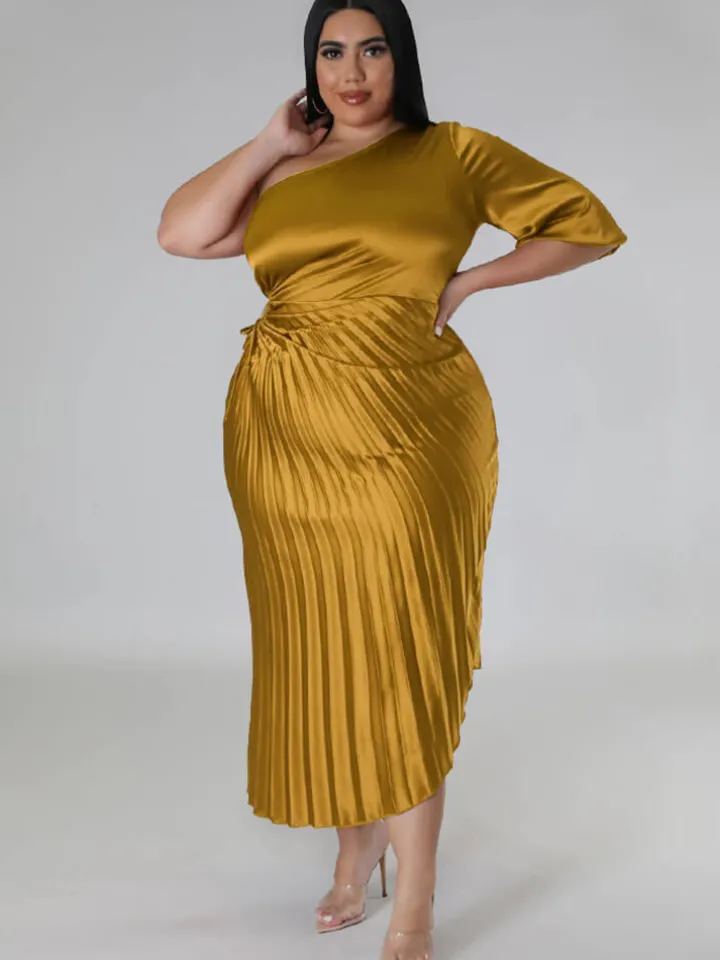 One Shoulder Lace Up Ruched Maxi Dress