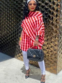 One Shoulder Plaid Print Bodycon Top