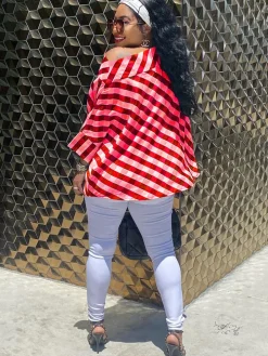 One Shoulder Plaid Print Bodycon Top