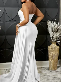 One Shoulder Pleated Bodycon Maxi Dress
