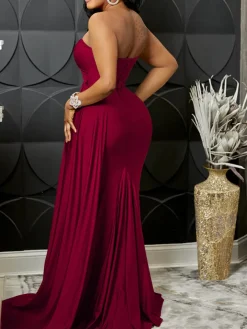 One Shoulder Pleated Bodycon Maxi Dress