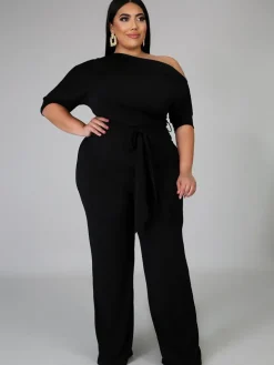 One Shoulder Plus Size Wide Leg Outfits