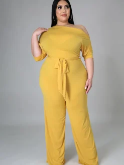 One Shoulder Plus Size Wide Leg Outfits