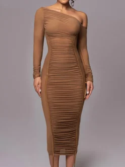 One Shoulder Ruched Maxi Dress