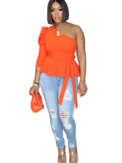 One Shoulder Ruffle Sleeveless Pullover Top