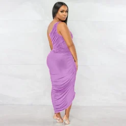 One Shoulder Sleeveless Backless Ruched Maxi Dress