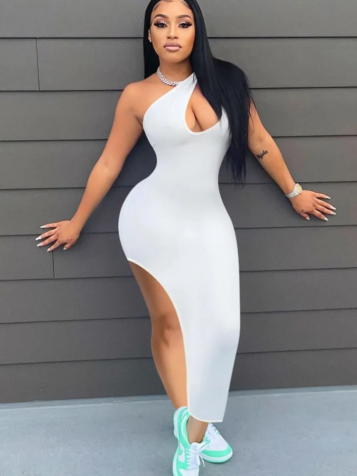 One Shoulder Sleeveless High Slit Midi Dress