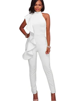 One Shoulder Sleeveless Ruffle Bodycon Jumpsuit