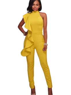 One Shoulder Sleeveless Ruffle Bodycon Jumpsuit