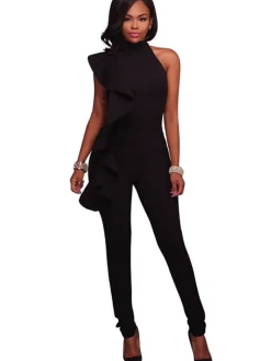One Shoulder Sleeveless Ruffle Bodycon Jumpsuit