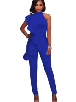 One Shoulder Sleeveless Ruffle Bodycon Jumpsuit