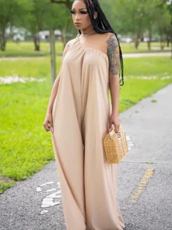 One Shoulder Sleeveless Wide Leg Jumpsuit