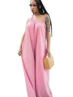 One Shoulder Sleeveless Wide Leg Jumpsuit