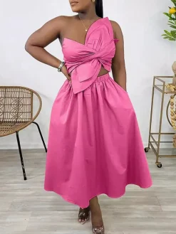 One-Shoulder Ruched Petal Cutout Dress