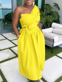 One-Shoulder Ruched Petal Cutout Dress