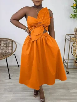 One-Shoulder Ruched Petal Cutout Dress