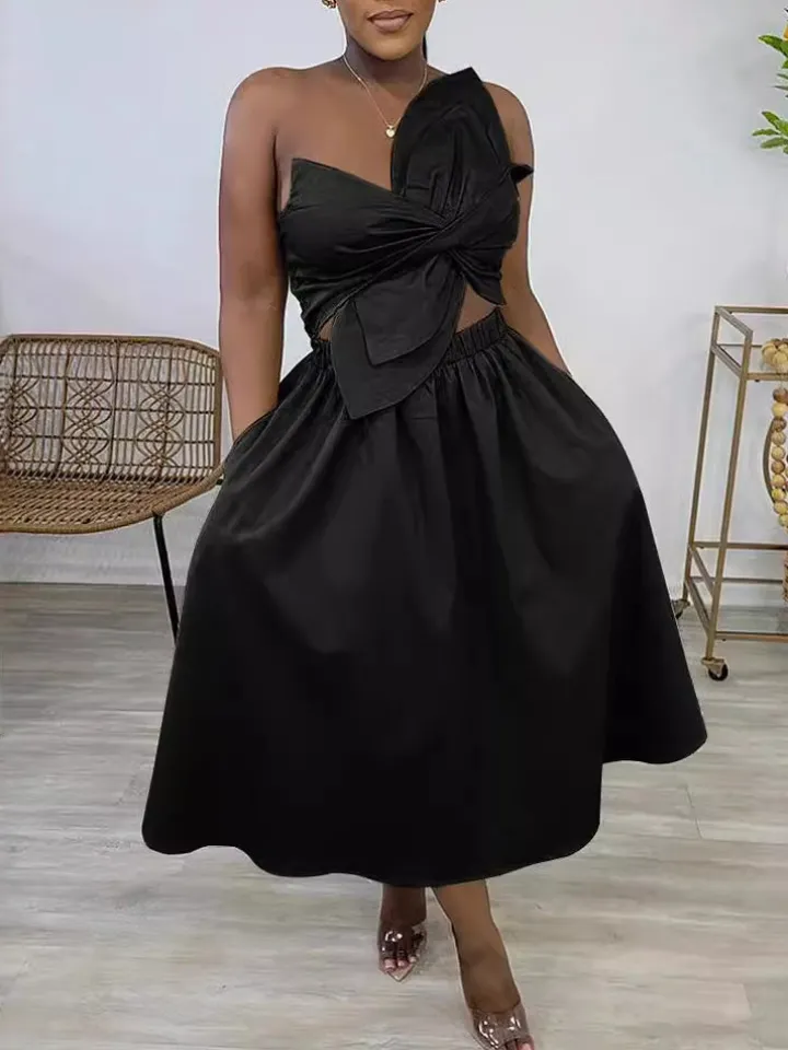 One-Shoulder Ruched Petal Cutout Dress