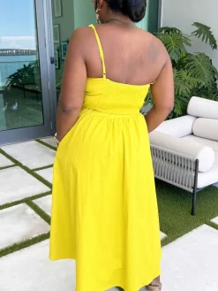 One-Shoulder Ruched Petal Cutout Dress