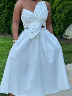 One-Shoulder Ruched Petal Cutout Dress