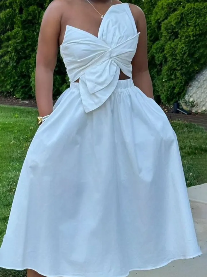 One-Shoulder Ruched Petal Cutout Dress