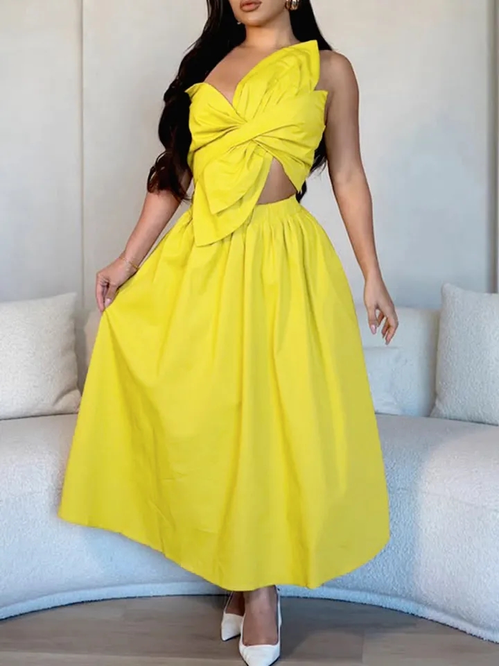 One-Shoulder Ruched Petal Cutout Dress