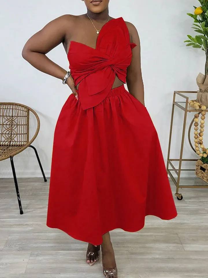 One-Shoulder Ruched Petal Cutout Dress
