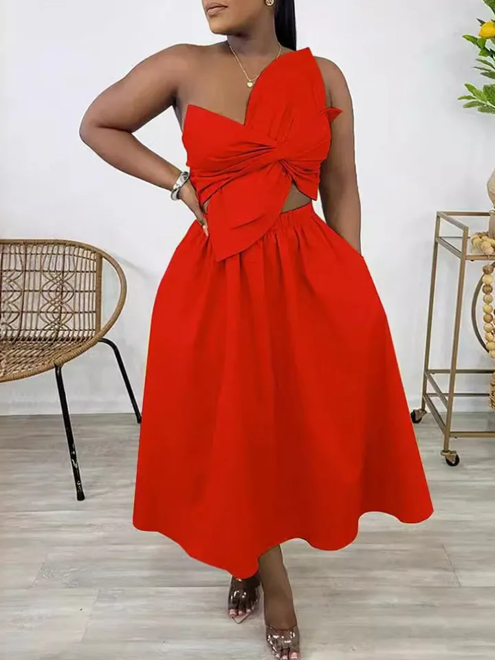One-Shoulder Ruched Petal Cutout Dress