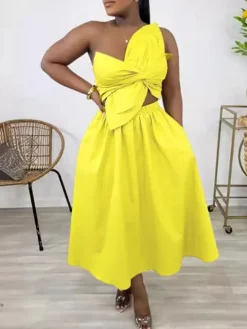 One-Shoulder Ruched Petal Cutout Dress