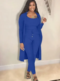 Open Front Cardigan Long Pants Three Piece Outfits