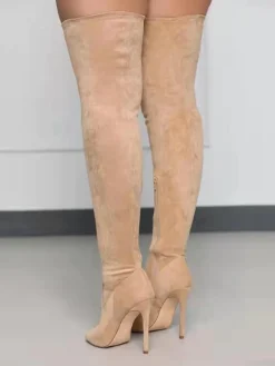 Open-Toe Side Zipper Suede Knee-High Boots