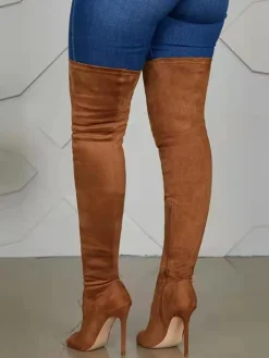 Open-Toe Side Zipper Suede Knee-High Boots