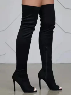 Open-Toe Side Zipper Suede Knee-High Boots