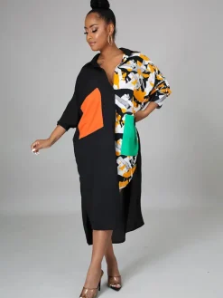 Oversize Irregular Leopard Print Patchwork Shirt Dress